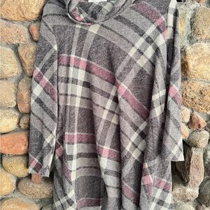 Plaid Cowl Neck Tunic  - Gray and Plum